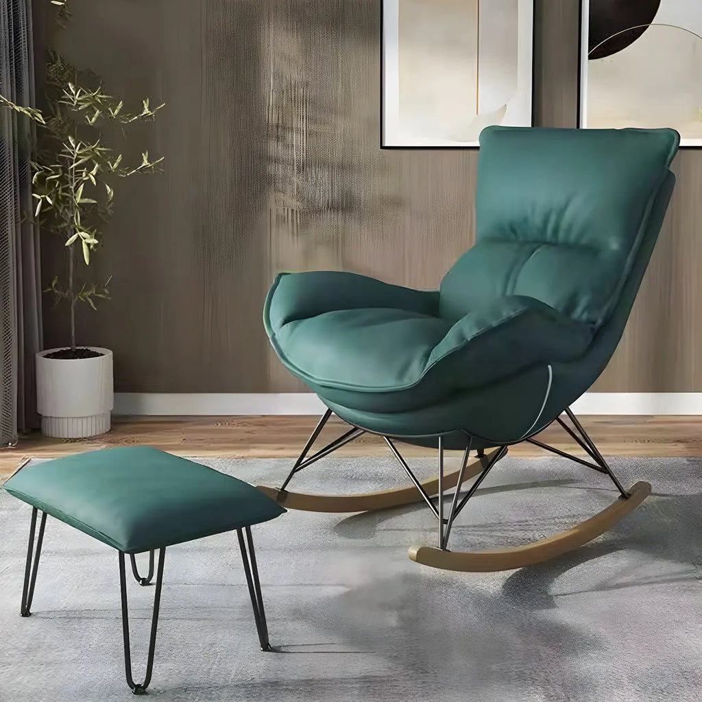 Armless Upholstered Rocking Chair with Ottoman for Living Room