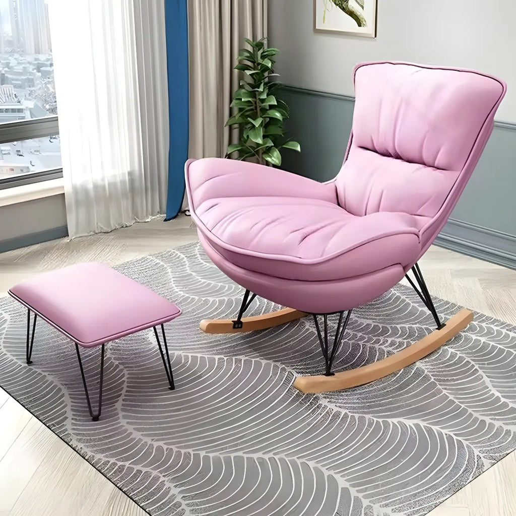 Armless Upholstered Rocking Chair with Ottoman for Living Room