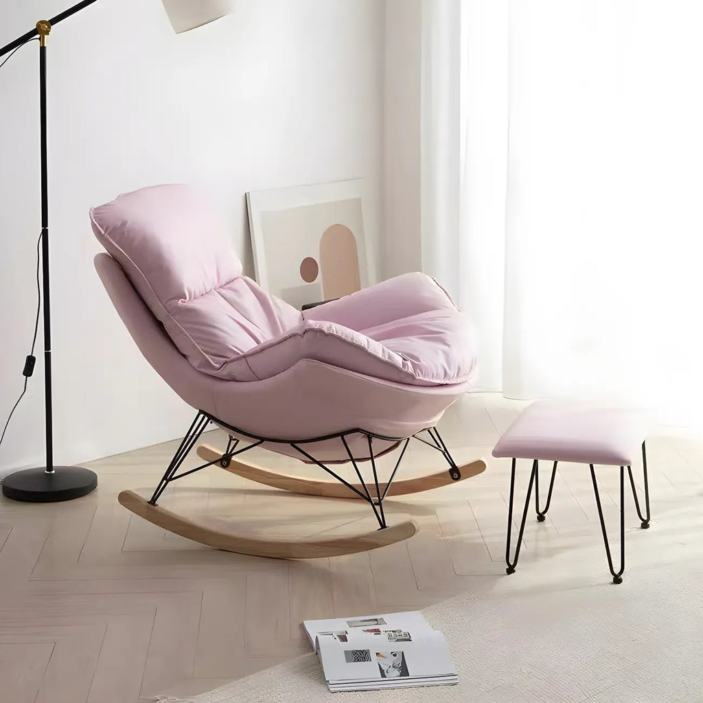 Armless Upholstered Rocking Chair with Ottoman for Living Room