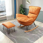 Armless Upholstered Rocking Chair with Ottoman for Living Room