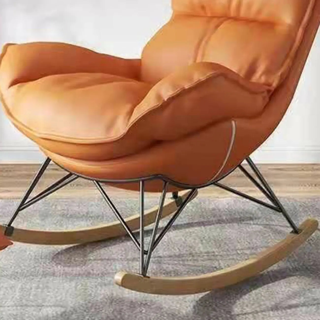 Armless Upholstered Rocking Chair with Ottoman for Living Room