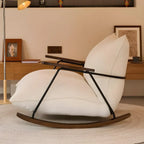 Modern Upholstered Rocking Chair with Spindle Back in Beige