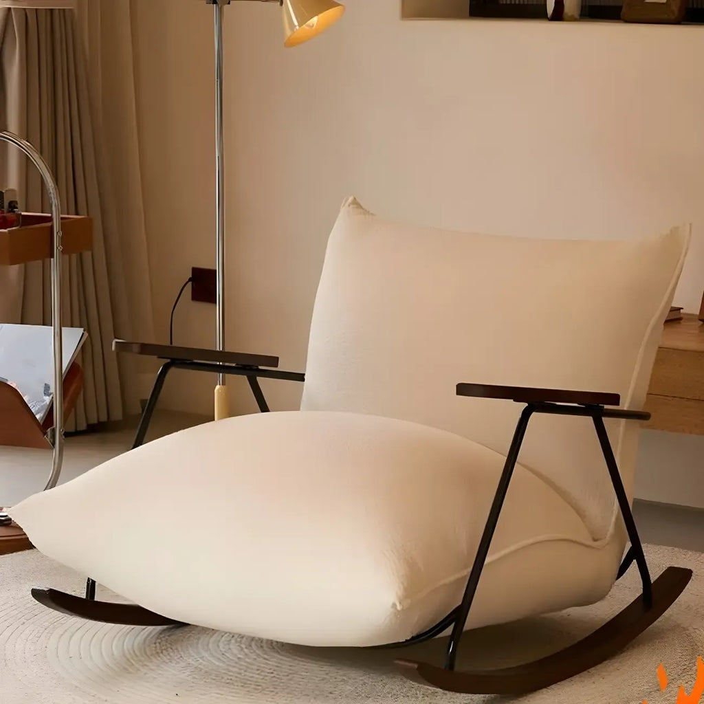 Modern Upholstered Rocking Chair with Spindle Back in Beige