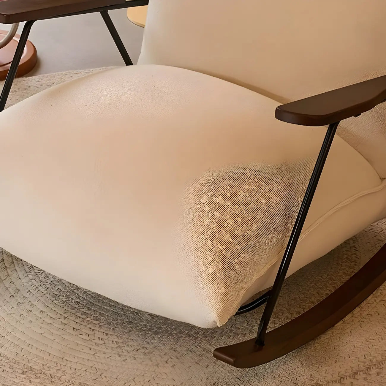 Modern Upholstered Rocking Chair with Spindle Back in Beige