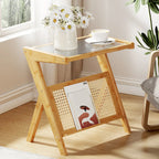 Glass Top Side Table with Magazine Rack for Living Room