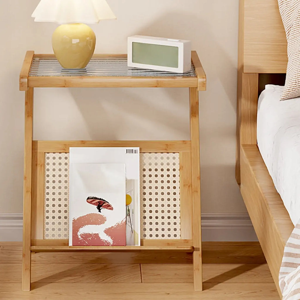 Glass Top Side Table with Magazine Rack for Living Room