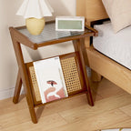 Glass Top Side Table with Magazine Rack for Living Room
