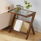 Glass Top Side Table with Magazine Rack for Living Room