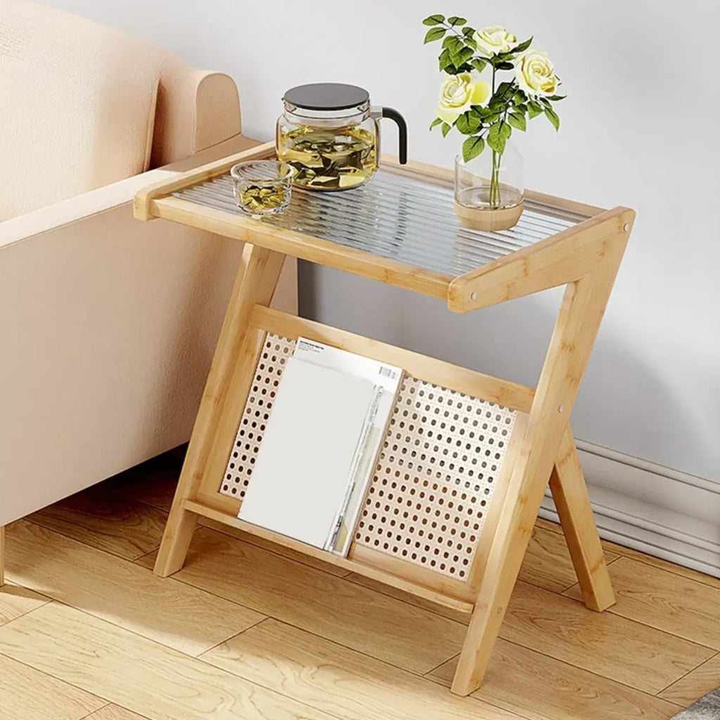 Glass Top Side Table with Magazine Rack for Living Room