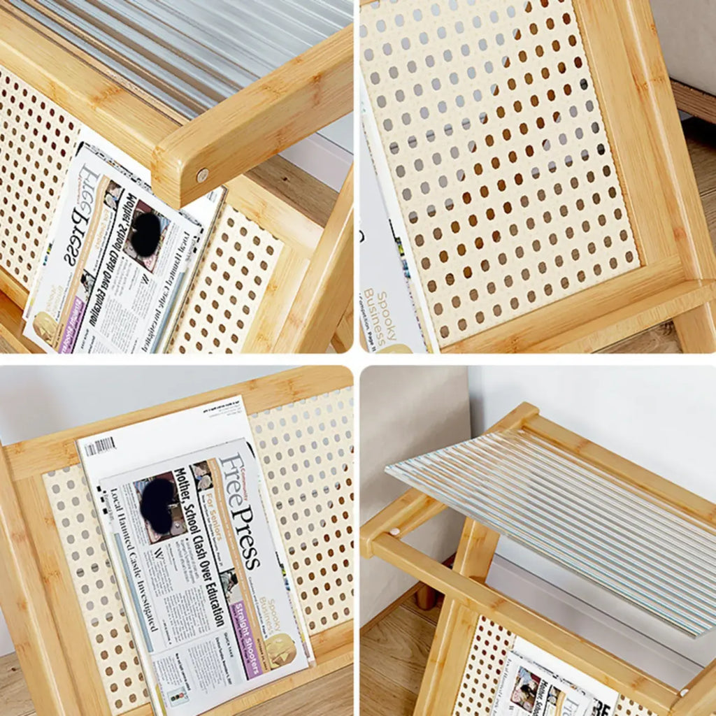 Glass Top Side Table with Magazine Rack for Living Room