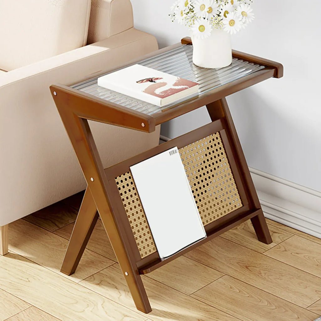 Glass Top Side Table with Magazine Rack for Living Room