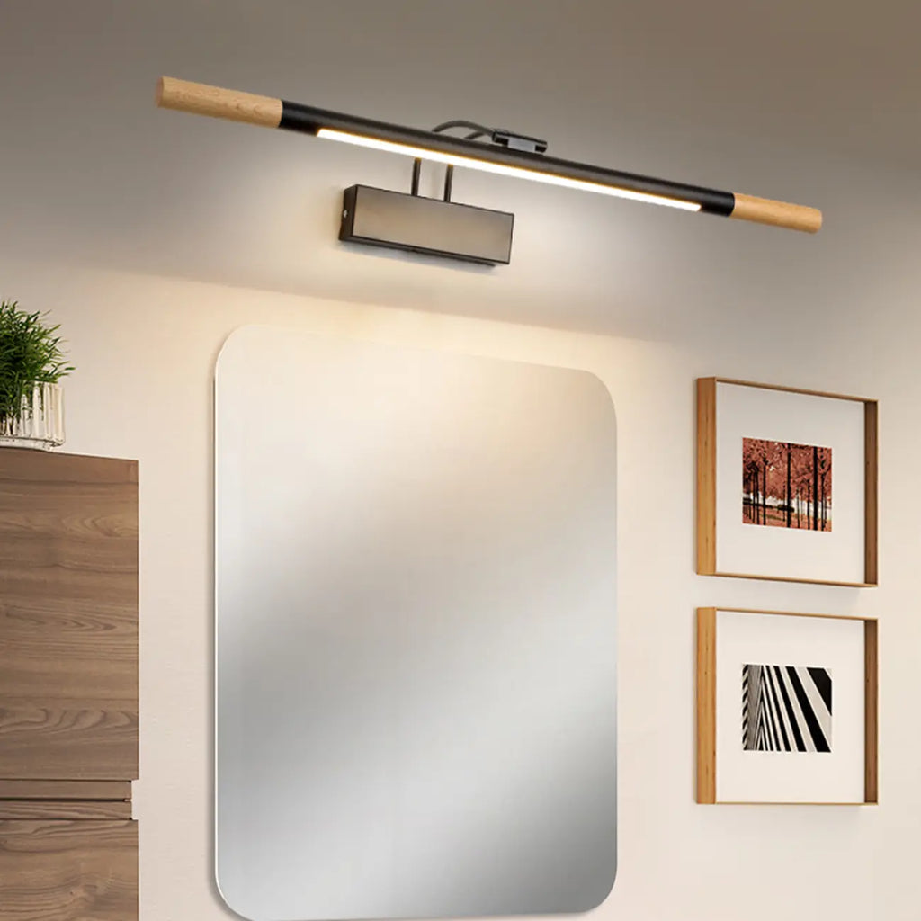 Modern White LED Bathroom Vanity Light with Wood Accent