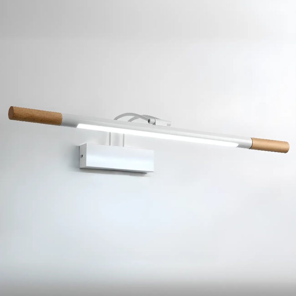 Modern White LED Bathroom Vanity Light with Wood Accent