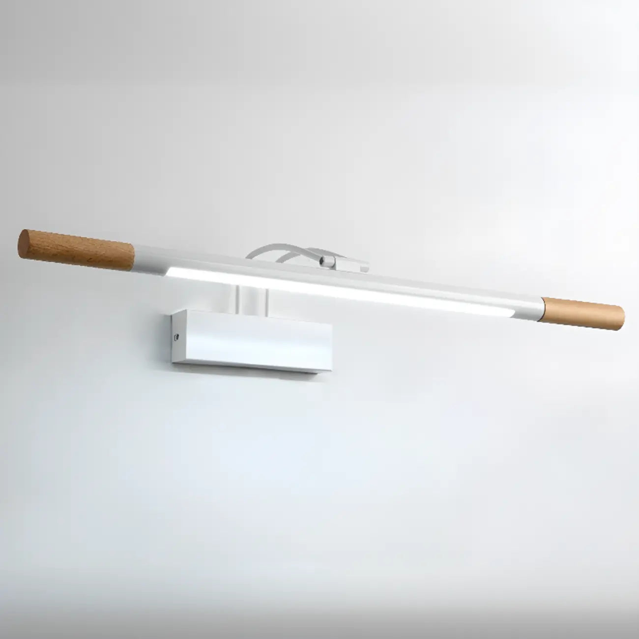 Modern White LED Bathroom Vanity Light with Wood Accent