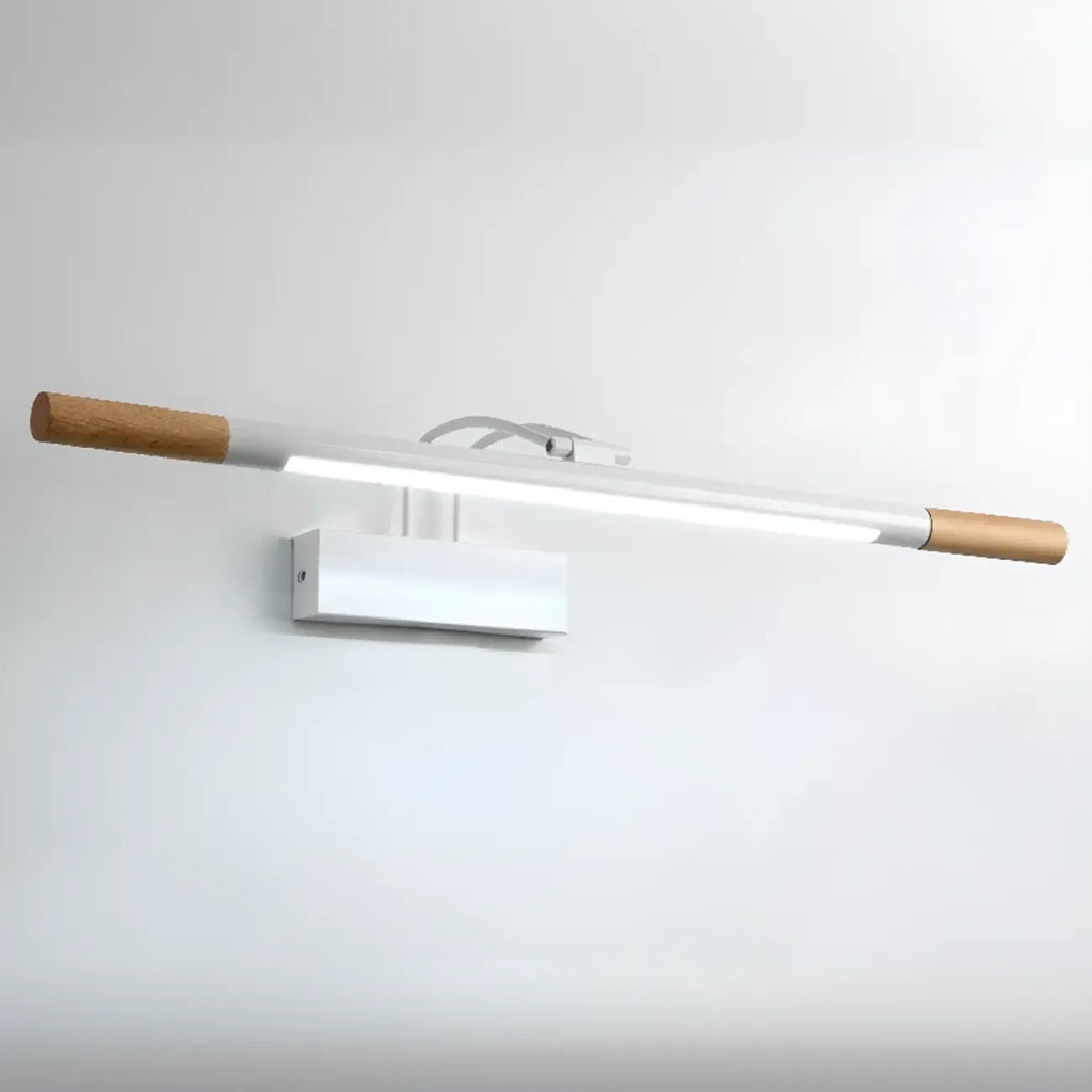 Modern White LED Bathroom Vanity Light with Wood Accent