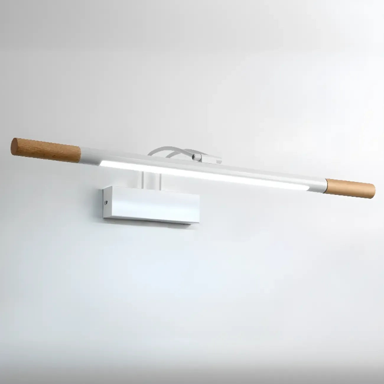 Modern White LED Bathroom Vanity Light with Wood Accent