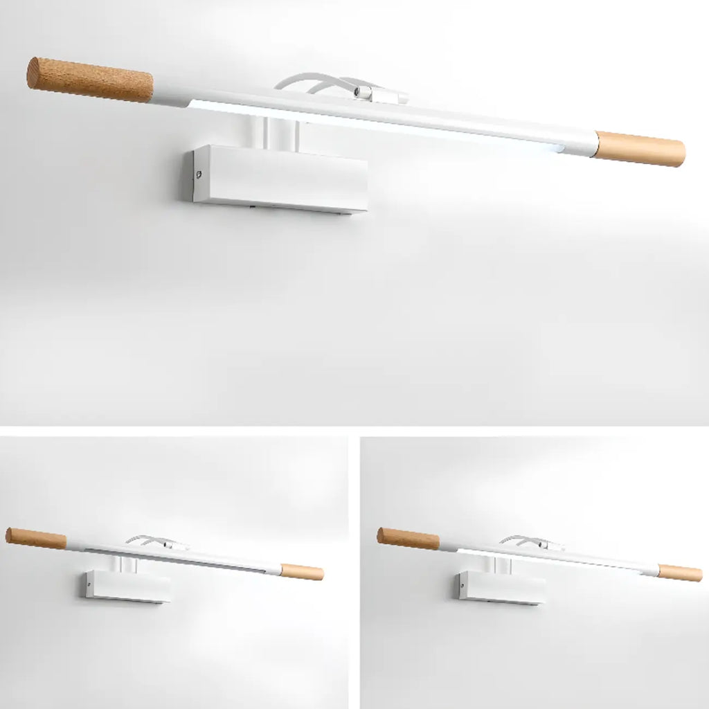 Modern White LED Bathroom Vanity Light with Wood Accent