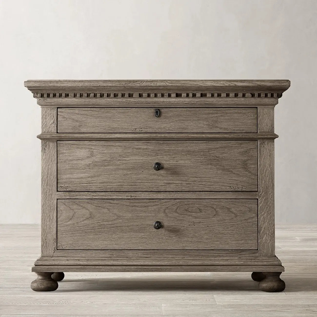 Traditional Grey Wooden Bedside Table with 3 Drawers Storage