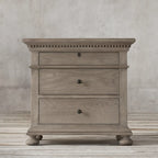 Traditional Grey Wooden Bedside Table with 3 Drawers Storage