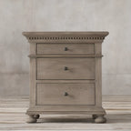 Traditional Grey Wooden Bedside Table with 3 Drawers Storage