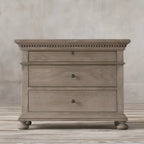 Traditional Grey Wooden Bedside Table with 3 Drawers Storage