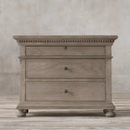 Traditional Grey Wooden Bedside Table with 3 Drawers Storage
