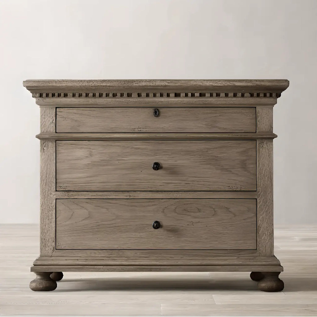 Traditional Grey Wooden Bedside Table with 3 Drawers Storage
