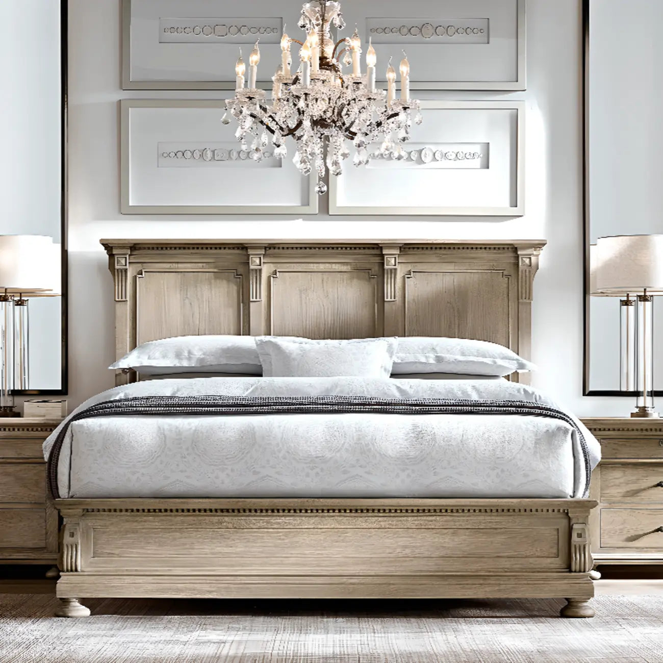 Traditional Grey Wooden Bedside Table with 3 Drawers Storage