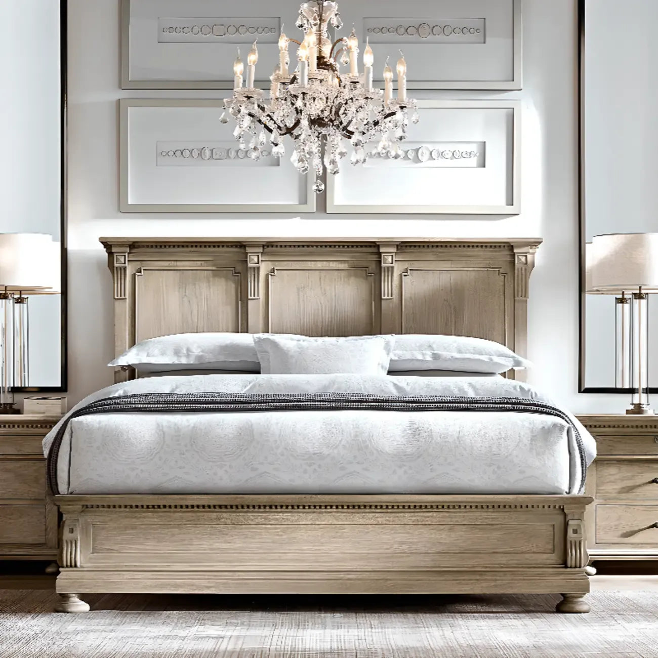 Traditional Grey Wooden Bedside Table with 3 Drawers Storage