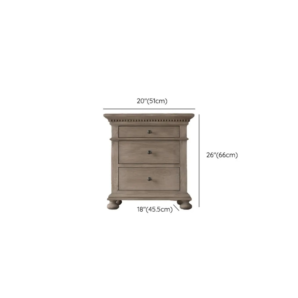Traditional Grey Wooden Bedside Table with 3 Drawers Storage
