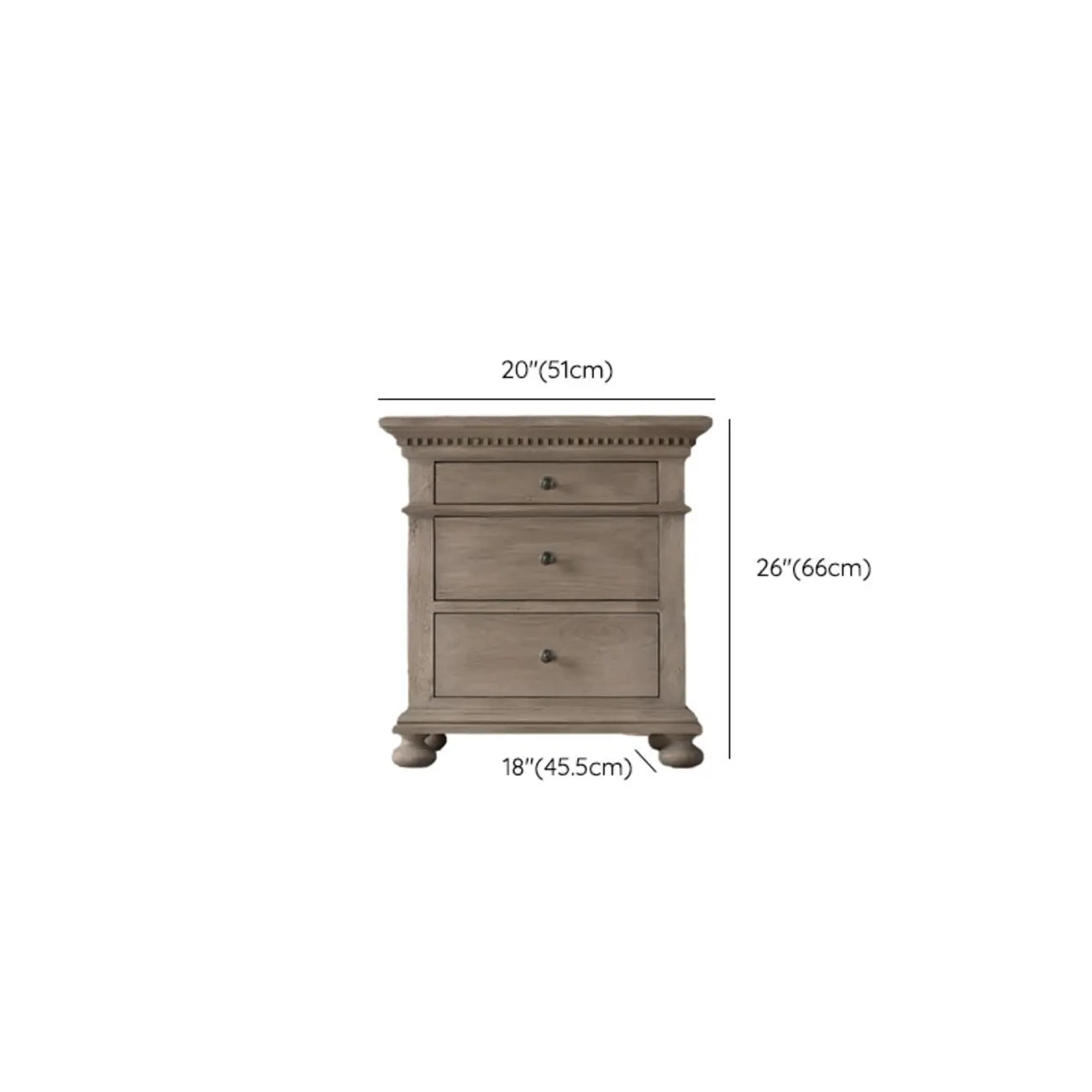 Traditional Grey Wooden Bedside Table with 3 Drawers Storage