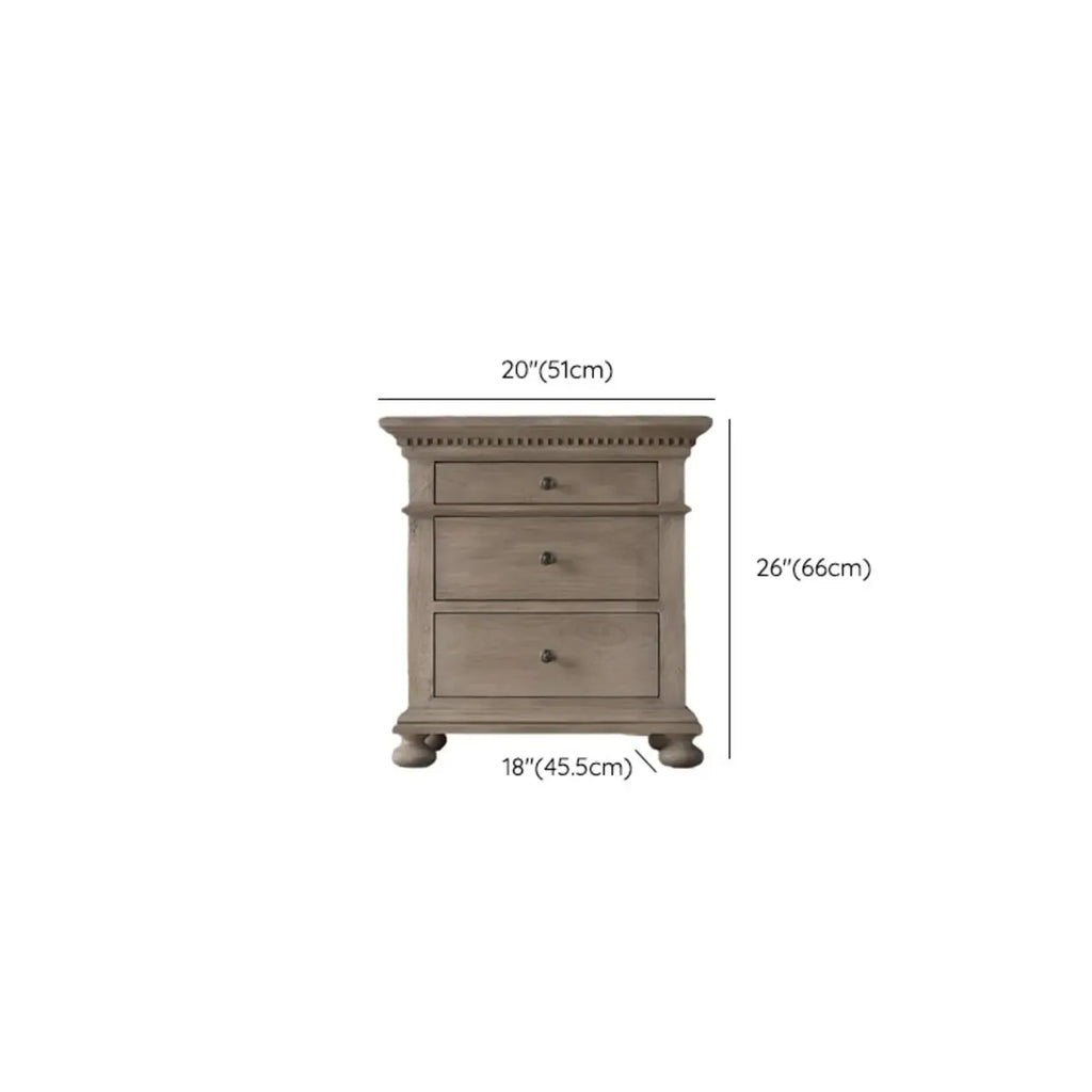 Traditional Grey Wooden Bedside Table with 3 Drawers Storage