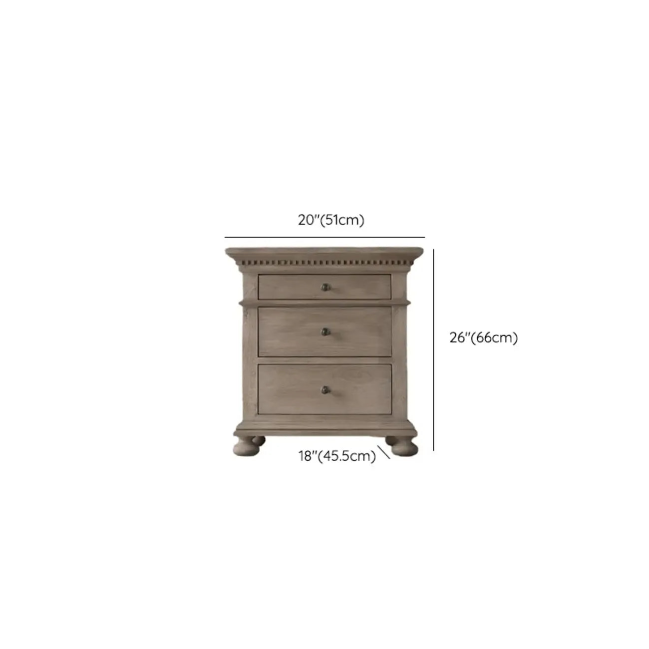Traditional Grey Wooden Bedside Table with 3 Drawers Storage