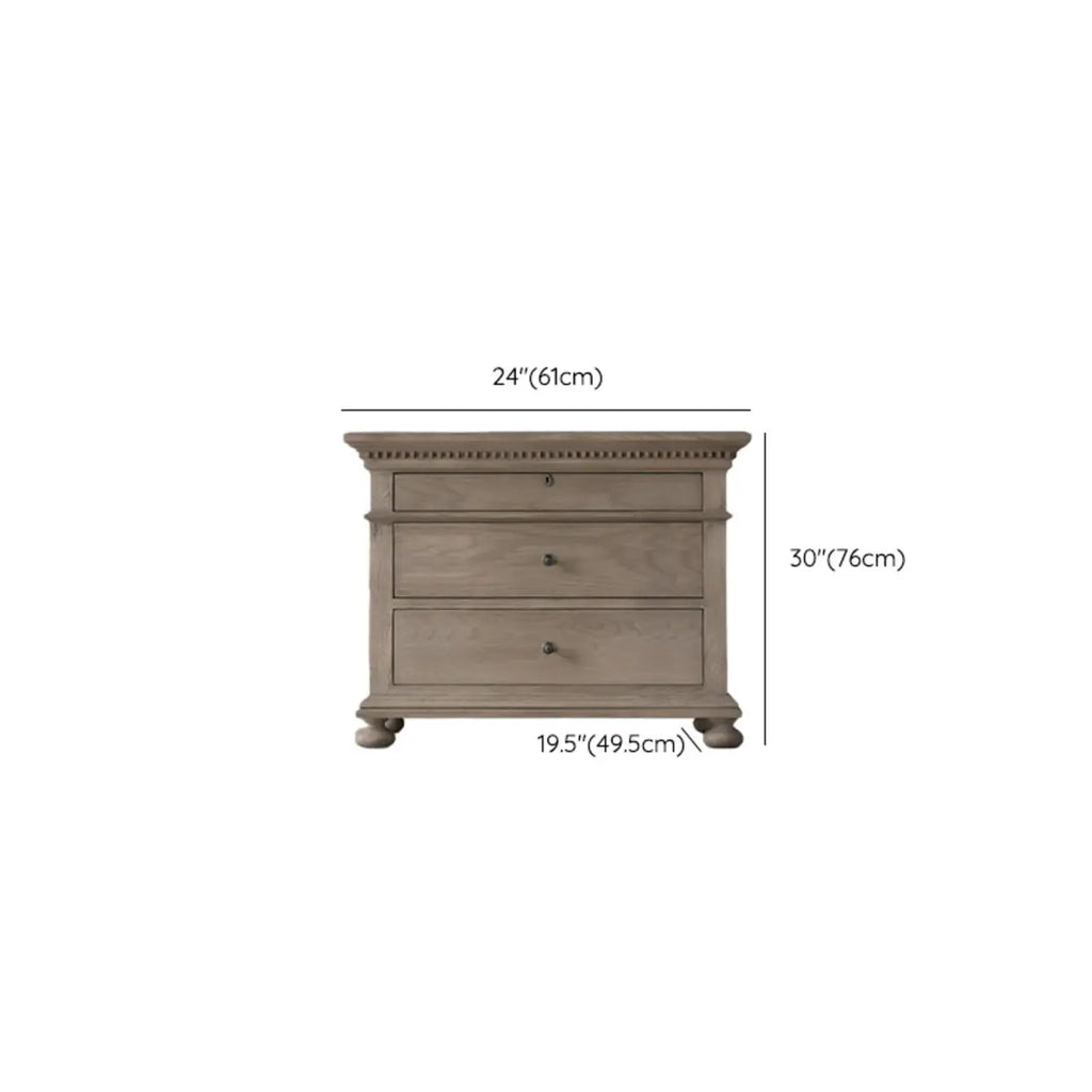 Traditional Grey Wooden Bedside Table with 3 Drawers Storage