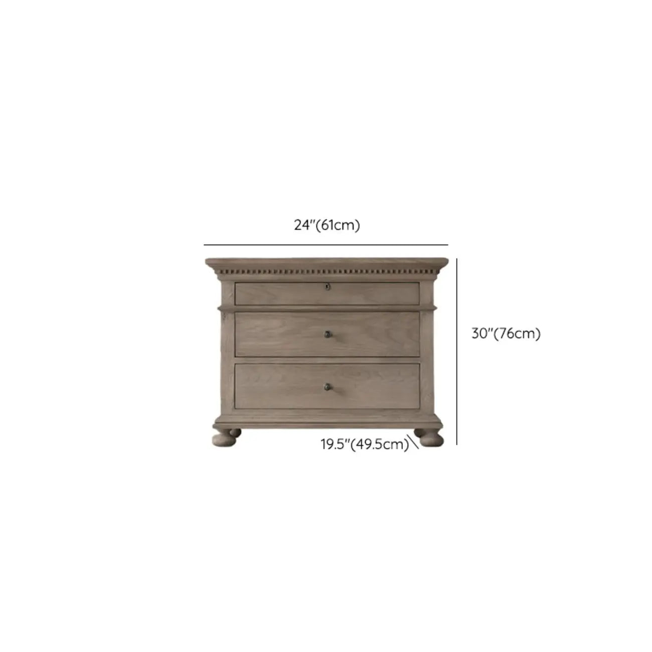 Traditional Grey Wooden Bedside Table with 3 Drawers Storage