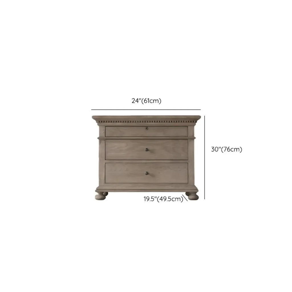 Traditional Grey Wooden Bedside Table with 3 Drawers Storage