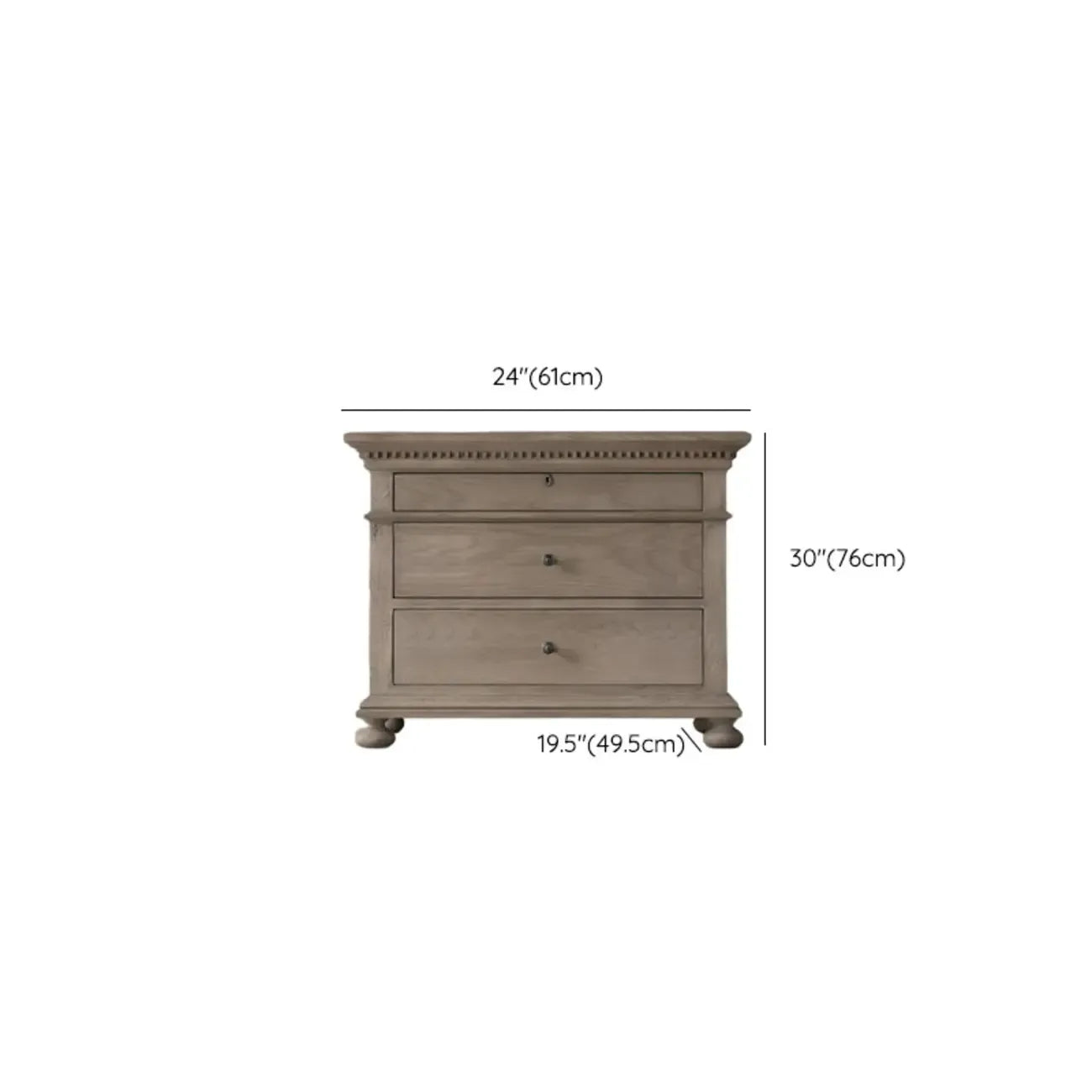 Traditional Grey Wooden Bedside Table with 3 Drawers Storage
