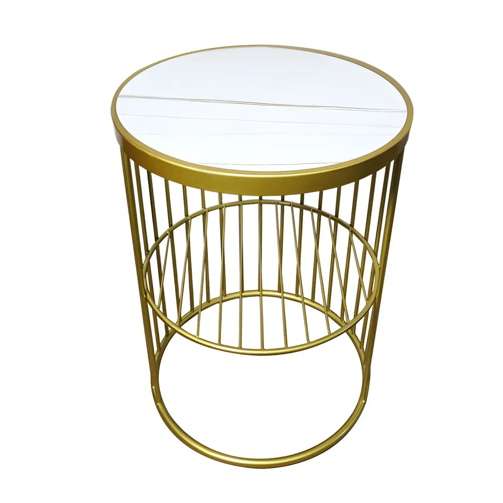 Modern Metal Bedside Table with Open Shelf in Cylindrical Shape