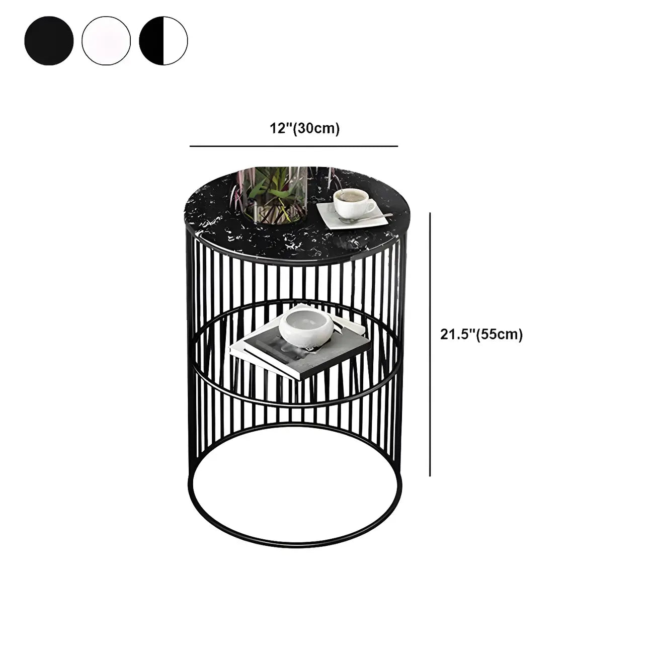 Modern Metal Bedside Table with Open Shelf in Cylindrical Shape
