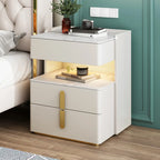 LED Lighting White Marble 3-Drawer Storage Nightstand