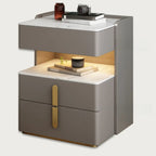 LED Lighting White Marble 3-Drawer Storage Nightstand