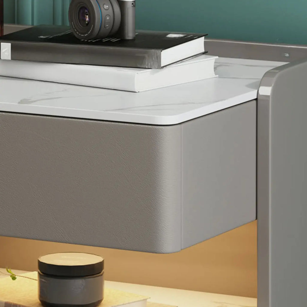 LED Lighting White Marble 3-Drawer Storage Nightstand
