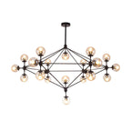 Industrial Black Globe Chandelier with Cognac Glass Shades