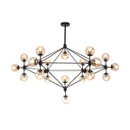 Industrial Black Globe Chandelier with Cognac Glass Shades