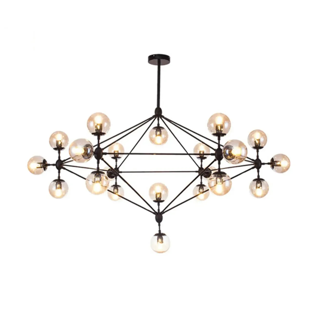 Industrial Black Globe Chandelier with Cognac Glass Shades