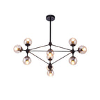 Industrial Black Globe Chandelier with Cognac Glass Shades