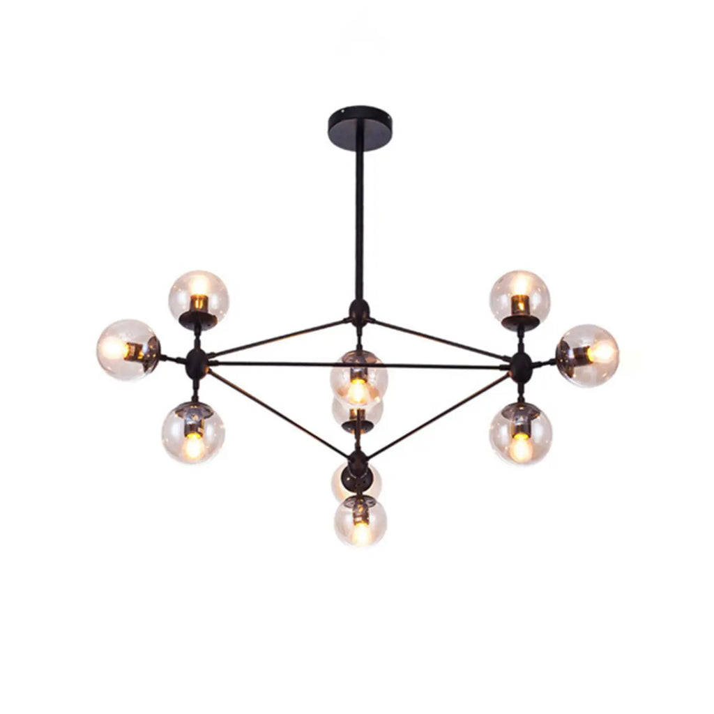 Industrial Black Globe Chandelier with Cognac Glass Shades