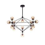 Industrial Black Globe Chandelier with Cognac Glass Shades