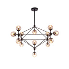 Industrial Black Globe Chandelier with Cognac Glass Shades