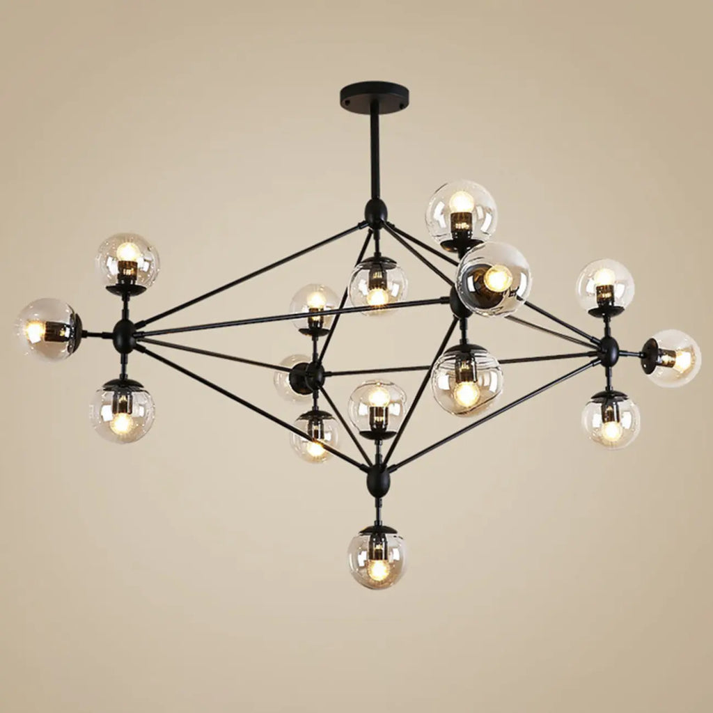 Industrial Black Globe Chandelier with Cognac Glass Shades